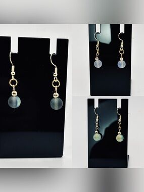 3 Drop Chain Earring Bundle with Frosted Beads in Sky Blue, Seafoam, Charcoal